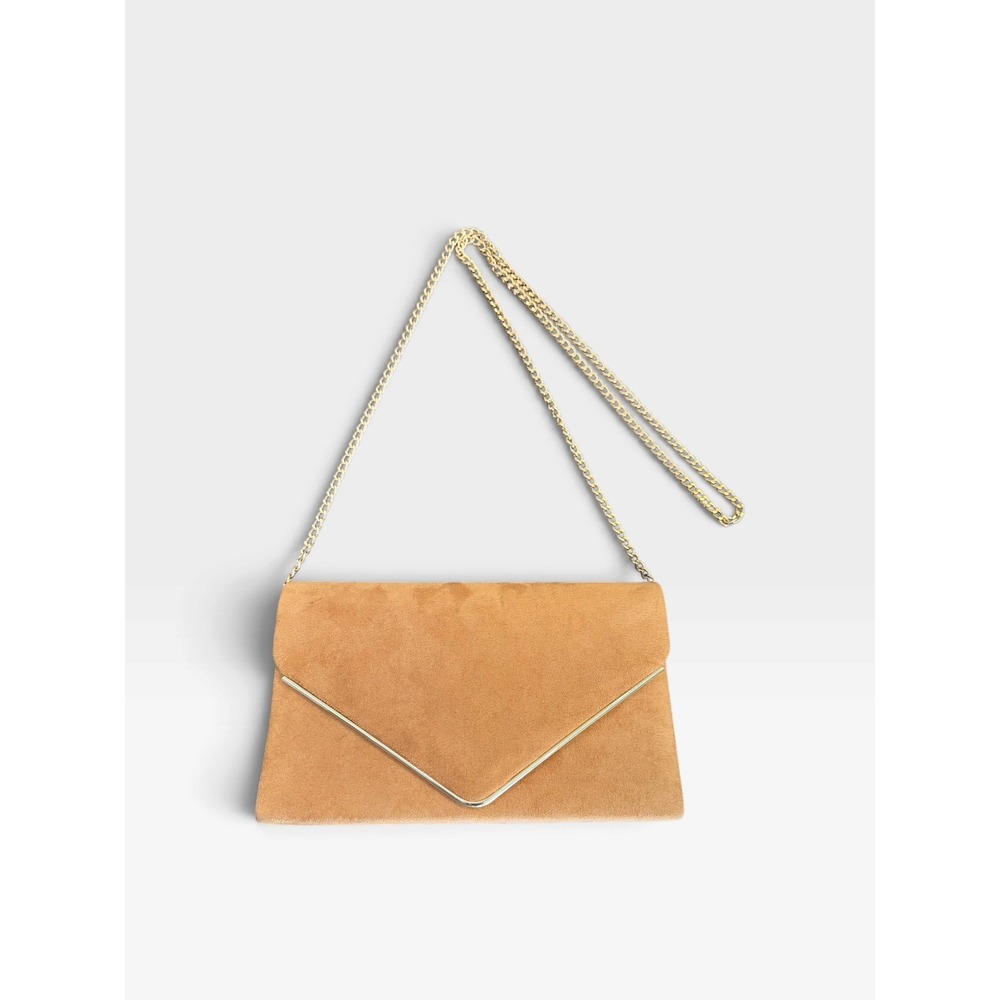 Dasein Tan Faux Suede Envelope Clutch Gold Chain Shoulder Bag Evening Purse